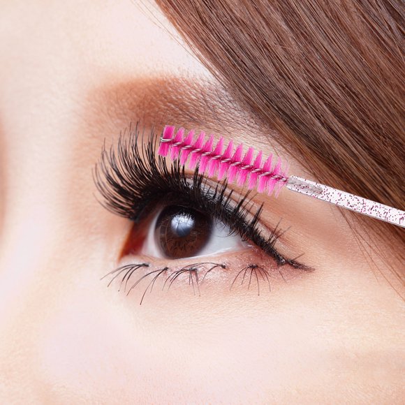Minkissy 8Pcs Eyelash Brush and Mascara Tube Set Rosy Color with Smooth Gliding Comb for Home