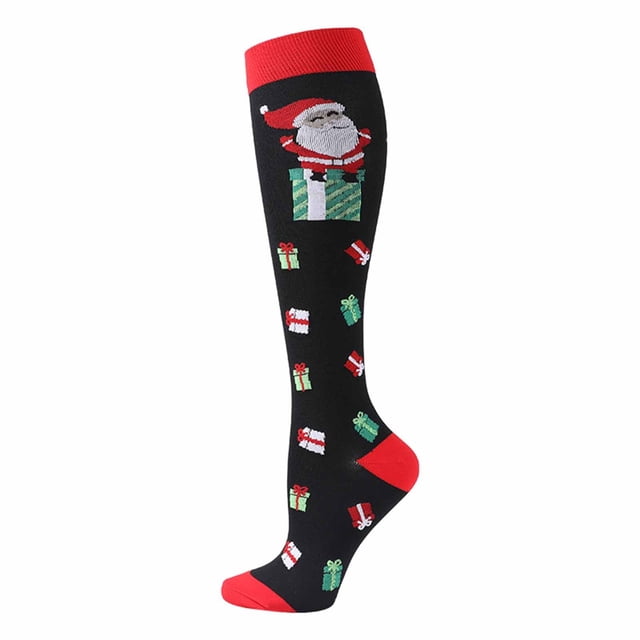 Aocisk Christmas Printed Calf Socks Long Tube Knee Socks with Compression Design Compression Socks for Support M l/xl
