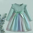 thumbnail image 4 of WUANDIXFA Robes de Rentrée pour Filles Robe Tutu pour Enfants Robe de Fête à Manches Longues en Chiffon pour Petite Fille Automne et Printemps Vert, 5-6 Ans, 4 of 4