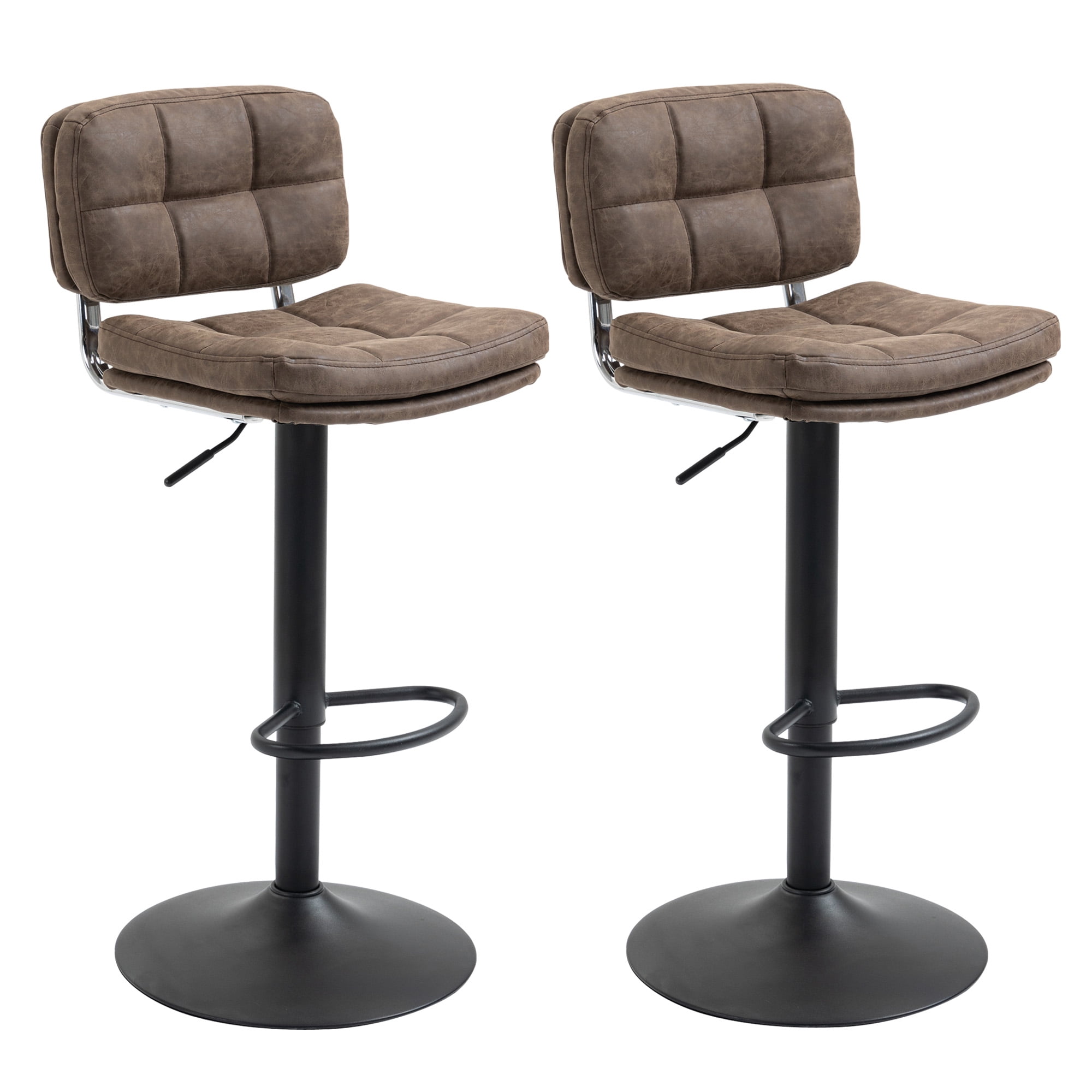 CoSoTower Bar Stools Set of 2, Swivel Counter Height Barstools with Adjustable Height, Back and Footrest, PU Leather Bar Chairs