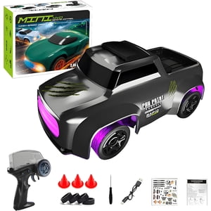 Bureau Mini RC Voiture dérivante, 4WD Voiture de télécommande à grande vitesse 1/64 avec couleurs LED Lumières, Mini Voitures de course sportive pour adultes