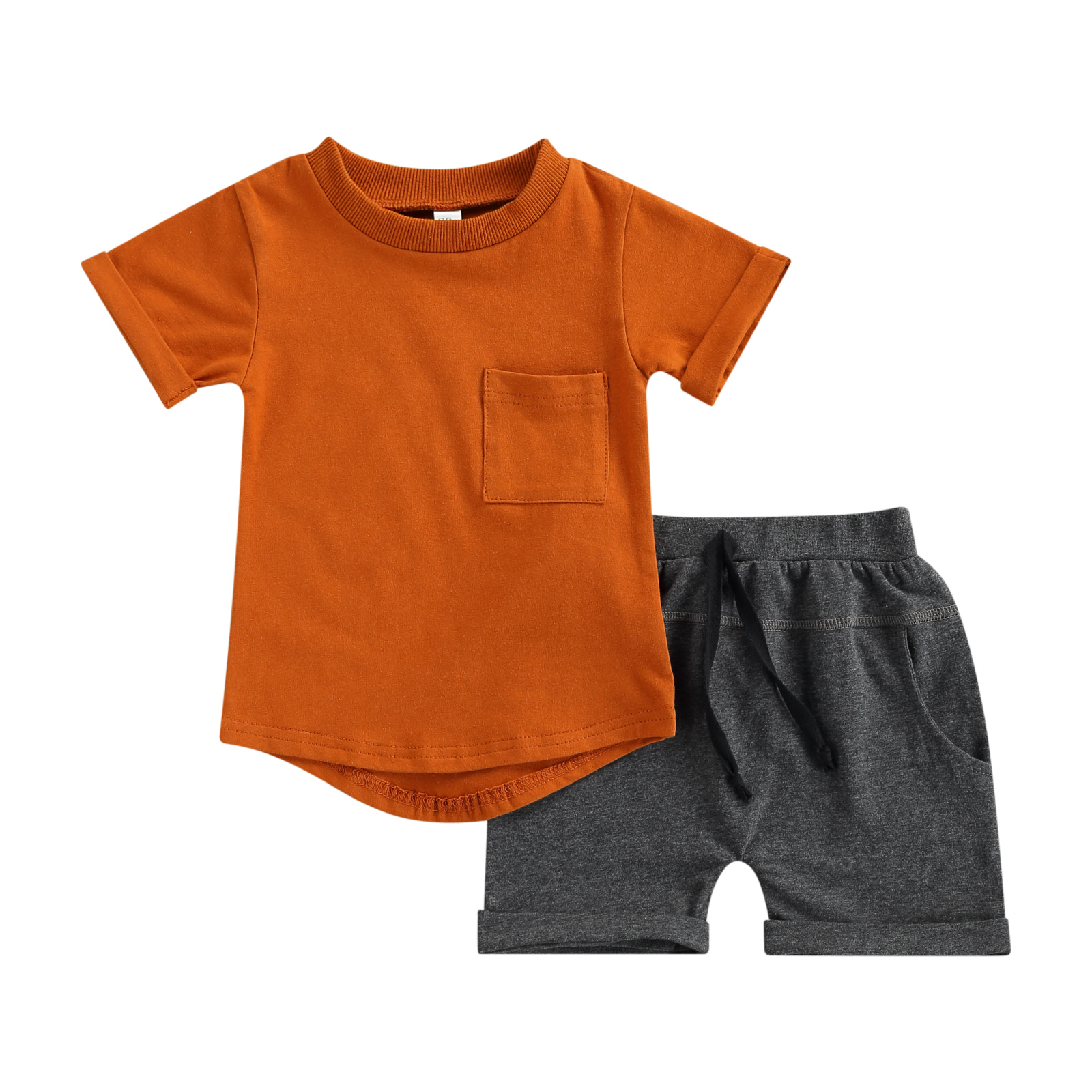 Kmbangi Little Boys Outfit Short Sleeve Top Printing/Solid Color Shorts