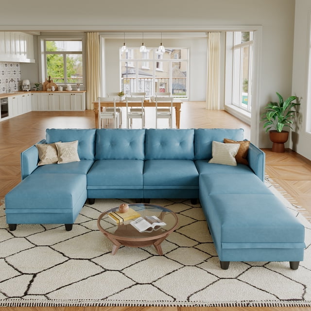 LLappuil Modular Sectional Sofa, 7 Seat Modular Sectional Sofa with Storage, Faux Leather Waterproof Sofa for Living Room