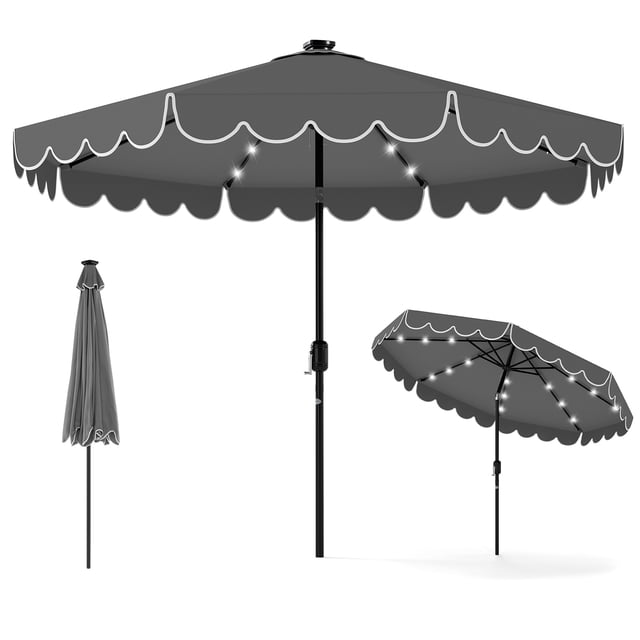 Gymax Parasol de Patio Solaire de 9,3 Pi avec 32 Lumières DEL et Réglage d'Inclinaison