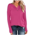 thumbnail image 1 of Timegard Womens Tops Long Sleeve Notched V-Neck Button Comfy Tee Fall Casual Loose Shirts Tops Blouse, 1 of 4
