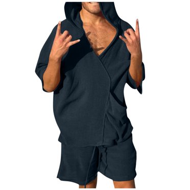 Ketyyh-chn99 Track Suit Men Summer Swim Jogging Fashion Sweatsuit Summer Outfit 2 Piece Set Short Sleeve T Shirts Shorts Casual Sweatsuit Set Blue,L