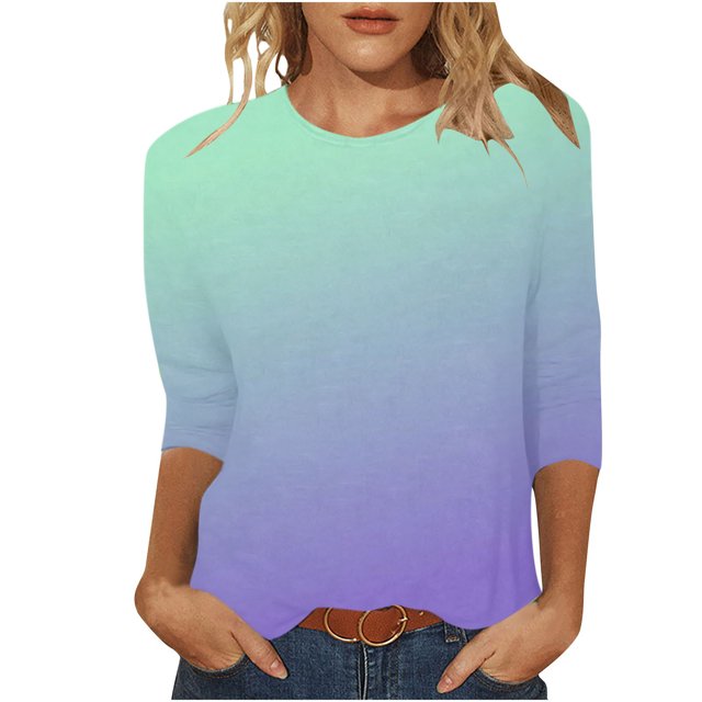 Hauts à Manches 3/4 pour Femmes Mode T-Shirt Imprimé Mi-Longueur Blouse Col Rond Hauts Décontractés T-Shirts pour Femmes Mode T-Shirts à Manches 3/4 pour Femmes