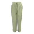 thumbnail image 4 of Womens Casual Pants High Waisted Wide Leg Solid Color Linen Joggers Green L, 4 of 5