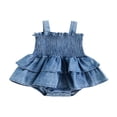 thumbnail image 1 of Baby Girl Romper Sleeveless Suspender Pleated Design Ruffle Hem Bottom Snap Button Cute Jumpsuit, 1 of 7
