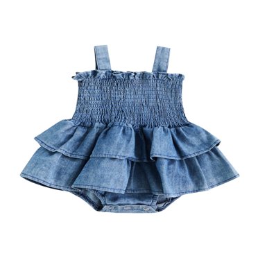 Baby Girl Romper Sleeveless Suspender Pleated Design Ruffle Hem Bottom Snap Button Cute Jumpsuit