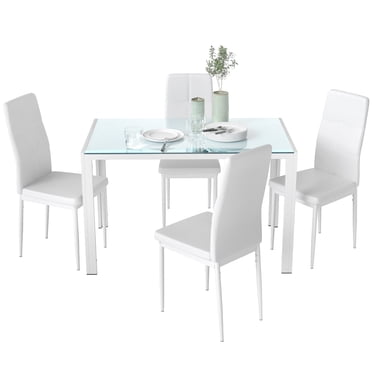 HOMCOM Ensemble de Table et de Chaises pour 4 Personnes, Table de Cuisine Rectangulaire en Verre avec Chaises.