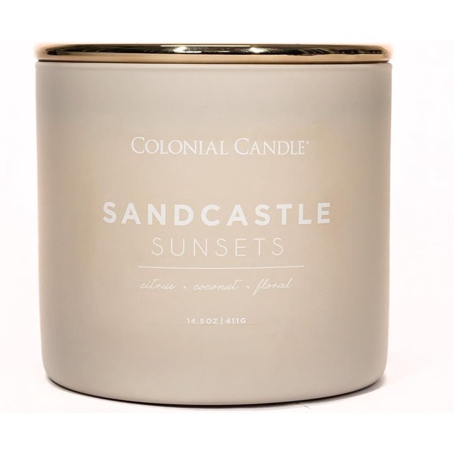 Colonial Candle Sandcastle Sunset Scented Jar Candle, Pop of Color Collection, 3 Wick, Green, 14.5 oz - Up to 60 Hours Burn