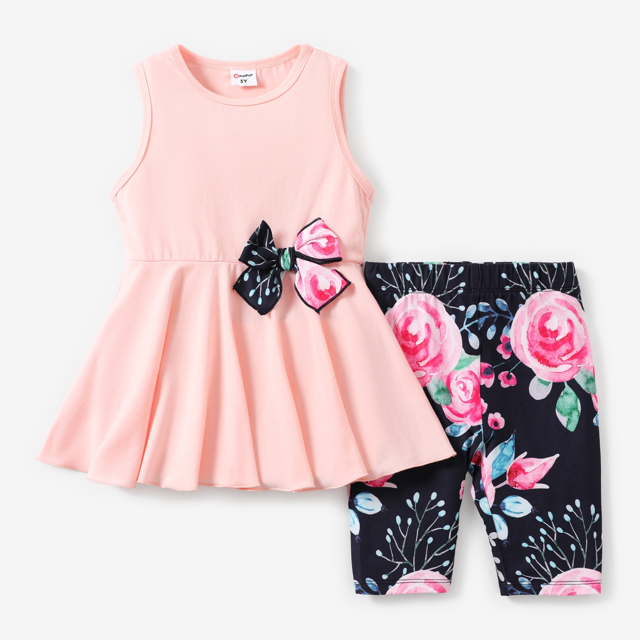 PatPat Sweet Girls 2pcs Plants and Floral Polyester/Cotton Set