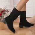 thumbnail image 4 of Dakaela Bottes Western Plissées pour Femmes en Suède Style Cowboy Larges Mi-Mollet Bottillons Bout Rond à Enfiler Chaussures de Marche, 4 of 6