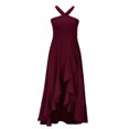 thumbnail image 4 of Robes de Cocktail Formelles pour Femmes Été Ourlet à Volants Invitée de Mariage Robes de Soirée Col Croisé Licou Asymétrique Robe de Fête Bordeaux, TG, 4 of 7