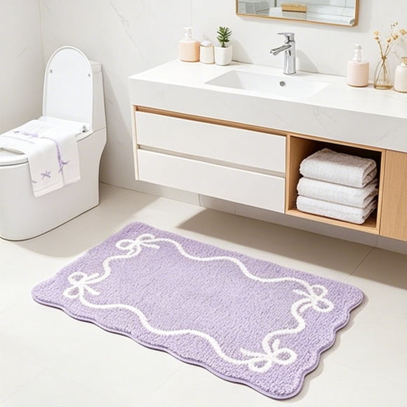 Plush Bow Knot Bath Mat Soft Absorbent Non-Slip Bathroom Rug Home Decor