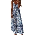 thumbnail image 1 of Fridja Été Femmes V-Cou Casual Impression en Vrac Sans Manches Robe Longue, 1 of 4