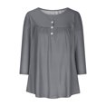 thumbnail image 3 of RXIRUCGD T-shirt d'Été Décontracté pour Femmes Manches Trois-Quarts Col Rond Froncé Blouse, Gris, Taille : TG, 3 of 5