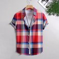 thumbnail image 1 of Weiqiqre Shirts for Men Color Block Striped Print Short Sleeve Button Up Casual Shirt, 1 of 7