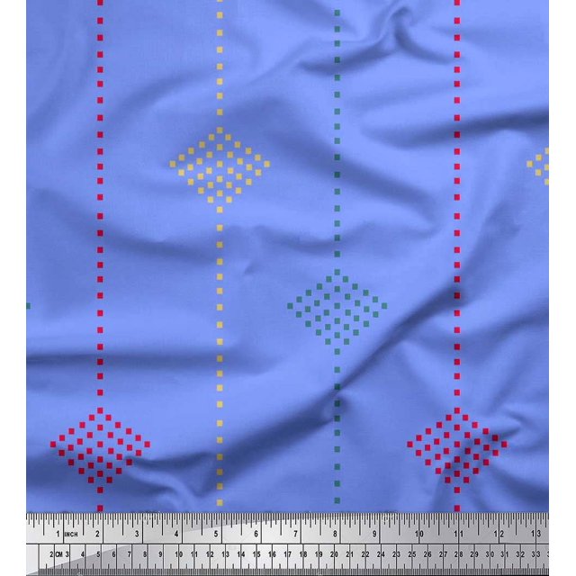 Soimoi Blue Poly Georgette Fabric Dotted Jamdani Print Fabric by the Yard 52 Inch Wide