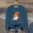 thumbnail image 2 of LMKIHUSA Chandails d'Halloween Fantôme pour Femmes Mode Décontractée Automne 2025 Chandail Kawaii Graphique Brillant Col Rond Chandail à Manches Longues Hauts Saison Effrayante Bleu Marine,TTTG, 2 of 8