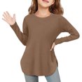 thumbnail image 2 of Plebaso Chemises à Manches Longues pour Filles Col Rond Hauts Décontractés Blouses Amples Unies pour Enfants Printemps Été, 2 of 7