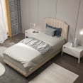 thumbnail image 1 of Gymax Twin Upholstered Bed Frame with linen fabric vertical lines Rivets headboard, 1 of 10