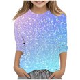 thumbnail image 1 of lcziwo Cadeaux pour Filles! Hauts à Paillettes à Manches 3/4 pour Filles Mode T-Shirts de Fête des Fêtes à Imprimé à Paillettes Décontractés Chic Tunique à Col Rond Multicolore, 1 of 6