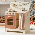 thumbnail image 2 of ROBOTIME Kids Play Kitchen Set - Rustic Wooden Pretend Play Kitchen with Leaf Light String, Apron, and Groves, for Toddlers 3+ (Rustic Style), 2 of 8