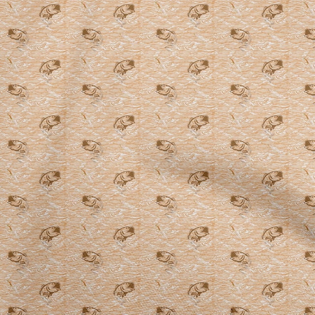 oneOone Silk Tabby Orange Fabric Ocean Wave Sewing Material Print Fabric By The Yard 42 Inch Wide