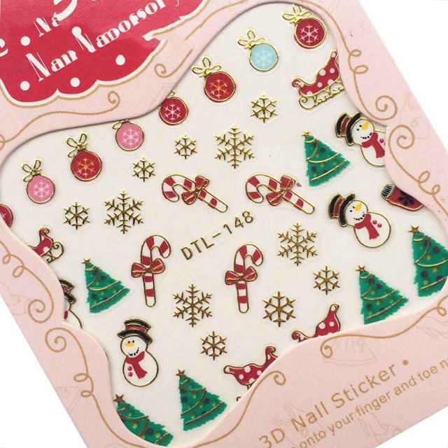 thinsony Nails Art Sticker Merry Christmas 3D Golden Elements Nail Wrap Sticker Tips DIY Manicura Stickers Tool
