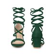 thumbnail image 4 of BLISSFUL STEP Lace Up Strappy Block Mid Heels Sandals for Women Green (Size 5), 4 of 5