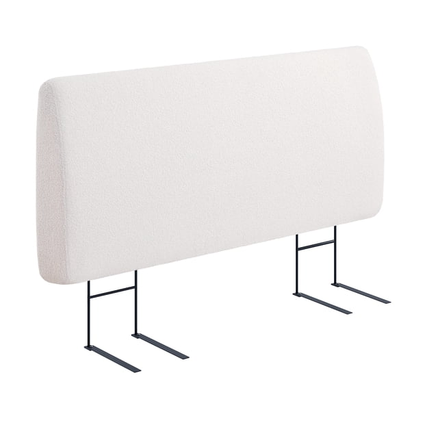 Pinmoco Lit Grand avec Tête de Lit Rembourrée en Mousse de 4,7 Pouces en Tissu de Velours teddy Blanc. Cette Tête de Lit Ergonomique et à Hauteur Réglable Présente une Mousse de 4,7 Pouces d'Épaisseur à Haute Résilience pour Soutien du Dos et du Cou. La Conception Courbée Assure le Confort, Alors Que la Méthode d'Installation Non Dommageable Permet de la Placer Directement sous le Matelas. la Housse en Velours teddy Douce et Amovible Est Facile à Nettoyer, et l'Esthétique Moderne Complète Divers styles de Chambre. Montrée avec des Pattes en Métal Noires pour la Stabilité.