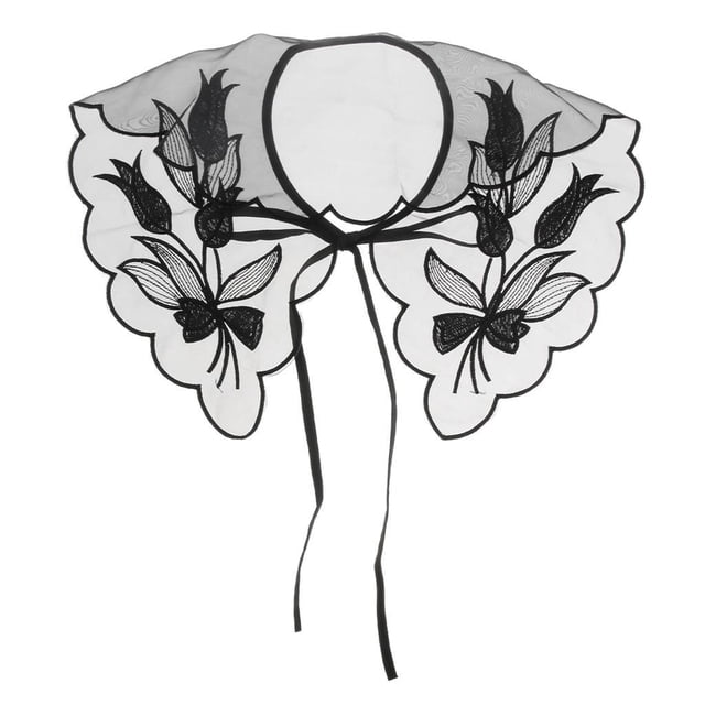 Esquirla Chiffon Floral Fake Collar Detachable - Black 02, as described