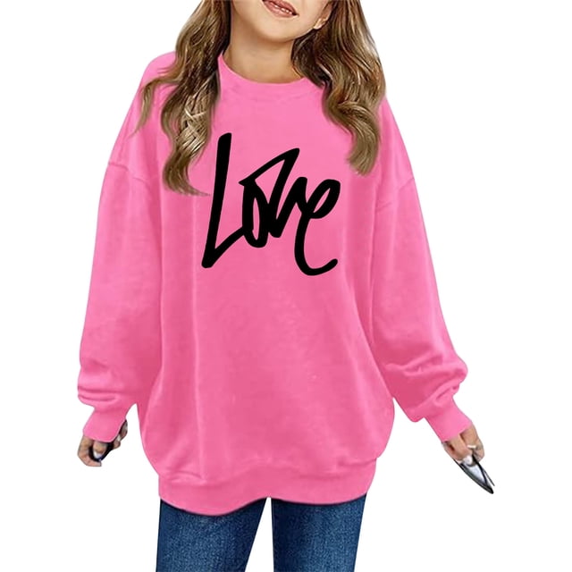 PMVFHDE Chandail à Col Rond pour Fille, Imprimé, à Manches Longues, Chandail à Capuchon pour Filles, Rose, 12-18 Mois
