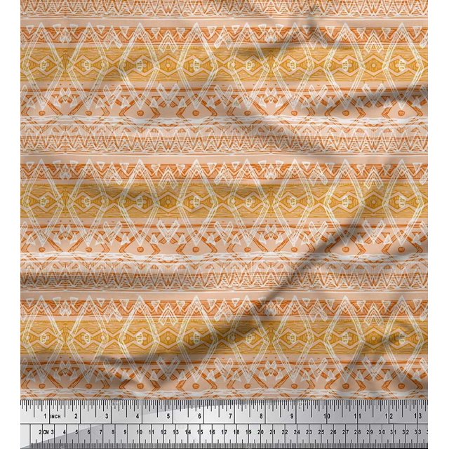 Soimoi Satin Silk Fabric diamond shape & waves Abstract Printed Craft Fabric by the Yard 42 Inch Wide
