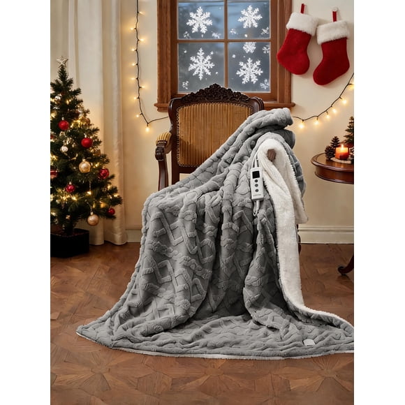 Grey Heated Throw Blanket - Soft Sherpa Electric Blanket - 10 Adjustable Heat Levels, 10-Hour Timer, ETL Certified, Fast Heating, Machine Washable, 50x60 Inches