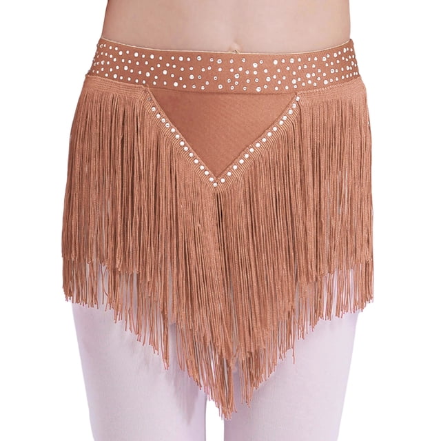 renvena Jupe de Danse Performance Salsa Rumba à Franges pour Filles Enfants Rose Poussiéreux 6