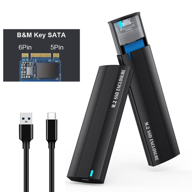 Lecteur d'Enceinte NVMe SATA M.2 vers USB en Aluminium avec Conception Sans Outils, Présenté dans une Finition Élégante en Aluminium Noir. l'Enceinte Prend en Charge les SSD NVMe M.2 et SATA avec Compatibilité PCIe M key et B&M key, Offrant des Vitesses de Transfert jusqu'à 10 Gbps pour NVMe et 6 Gbps pour SATA. Comprend des Câbles USB Type-C et USB 3.1 Type-A pour une Connectivité Polyvalente. la Conception Compacte et durable Présente une Excellente dissipation de la Chaleur, Convient aux Tailles SSD 2242, 2260