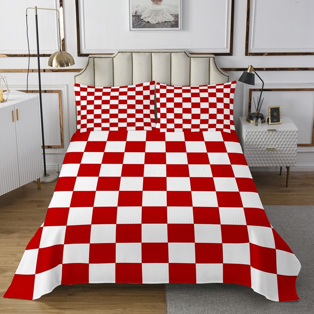 Erosebridal Colorful Check Plaid Coverlet Set King, Dreamy Geometric Bedding Set, Gingham Decor 3pcs