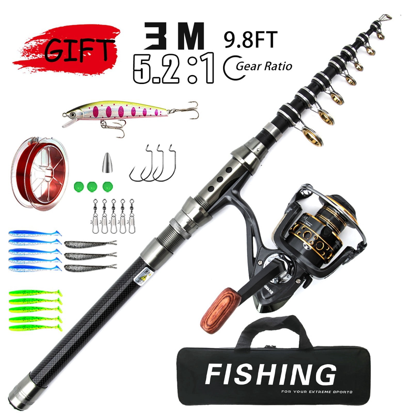 1.8m 3.0m Telescopic Fishing Rod Reel Combination Fishing Rod Reel Combo Trout Rod and Left and Right Hand Interchangeable Fishing Reel Set Sea Fishing Rod Sea Fishing