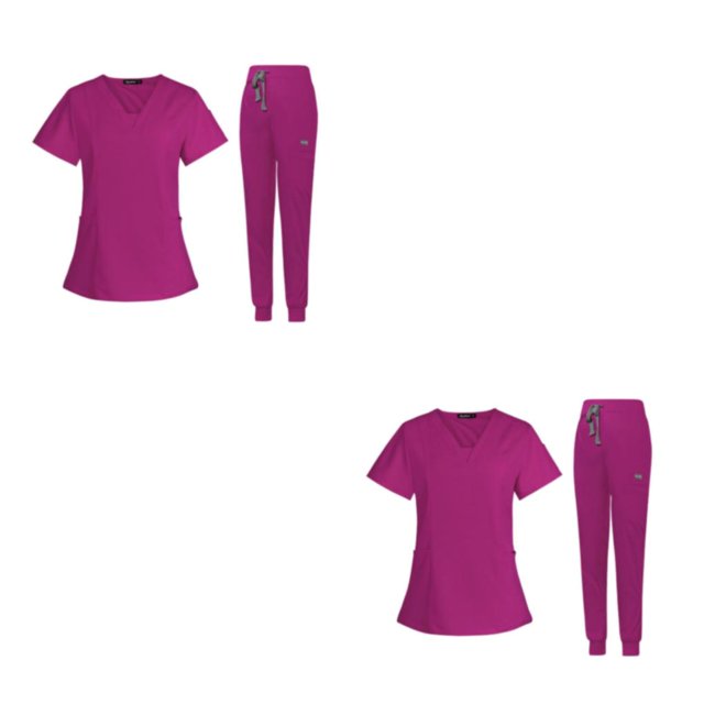 Maytalsory Stylish Women s Scrub Set Nurse V-Neckline Machine Washable Short Sleeves Suit Rose Red M 2Set