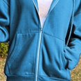 thumbnail image 3 of pitrice de Couleur Unie Coton Mélange Veste à Capuche Ample Top Bleu S, 3 of 8