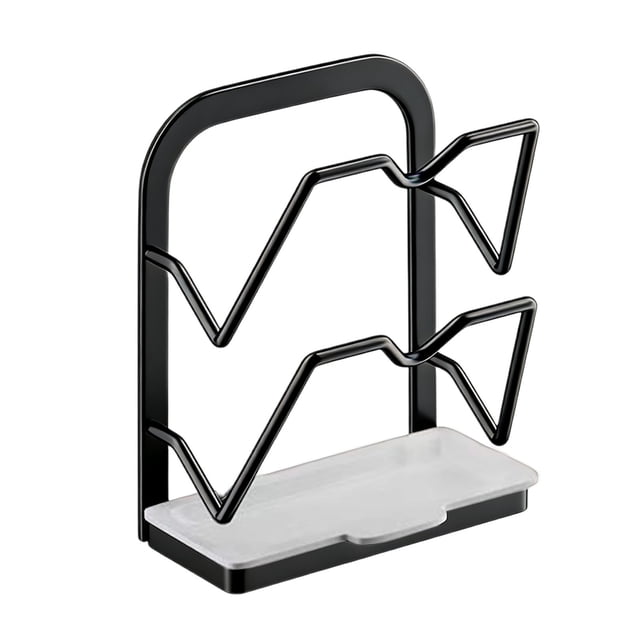 Black S Iron Pot Lid Rack No Hole Wall Mounted Kitchen Shelf Cutting Board Holder Chopping Board Bracket Organizer Black Color Small Size 7.87X3.54X9.06 Inches