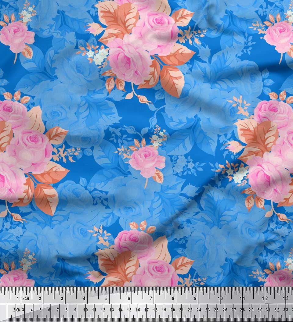 Soimoi Tissu en Jersey de Coton Imprimé Feuilles & Roses au Mètre 58 Pouces de Large