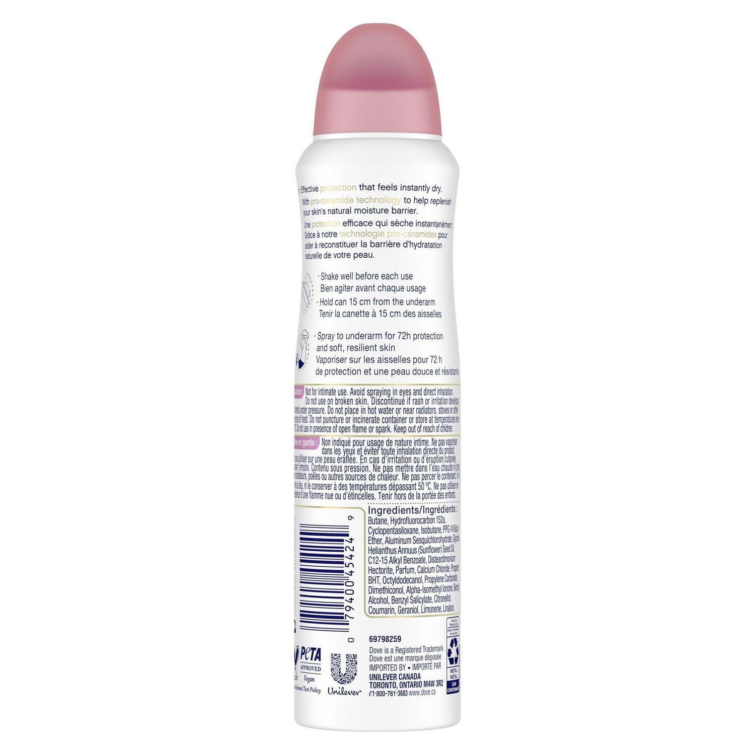 Dove Soin Avancé Désodorisant Antisudorifique en Vaporisateur à Sec Poudre Douce, 107 g
