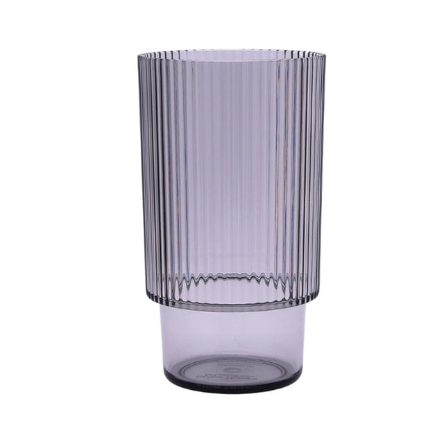 Better Homes and Gardens Grey Ribbed Tritan Highball Tumbler Set 4-piece 21-ounce Tritan drinkware set with grey translucent vertical ribbing and classic highball silhouette, dishwasher-safe and BPA-free, shown grouped on a white surface; ideal for everyday water, barware, or serving iced beverages.