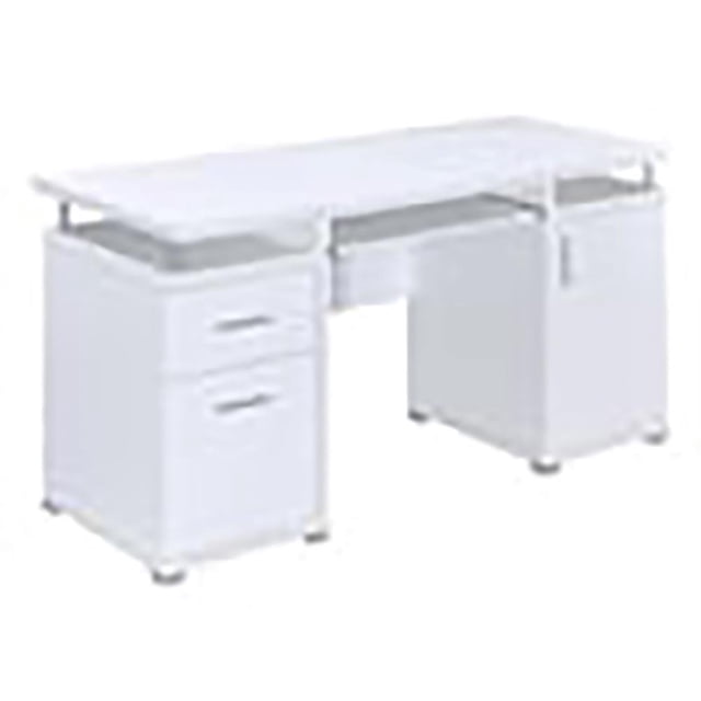 Bureau d'Ordinateur Rectangulaire Pemberley Row en MDF Bois Blanc avec Tablette Réglable 55 Pouces Non Assemblé