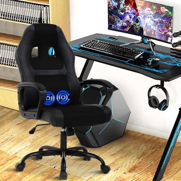 Chaise de Jeu pour PC Ergonomique, Dossier Haut de Style Course avec Soutien Lombaire, Accoudoirs Réglables, Cuir PU Pivotant, à Roulettes, Chaise de Direction pour Bureau à Domicile pour Adultes, Noir