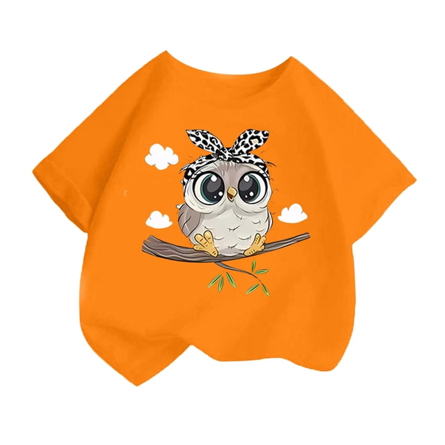 Chemises Filles Imprimé Mignon Col Rond Manches Courtes Tee Été Mode Ample Vêtements Bébé Filles Orange 2-4 Ans